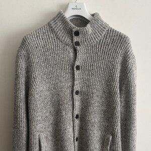 $300 Reiss Grey Wool Cotton Mohair Cardigan Sweater (Valstarino style) Large- XL